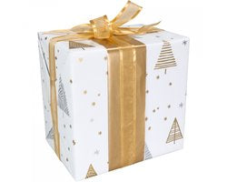 Geschenkpapier op rol 50 cm x 200m 80gr/m, wit & goud “Under the Stars”
