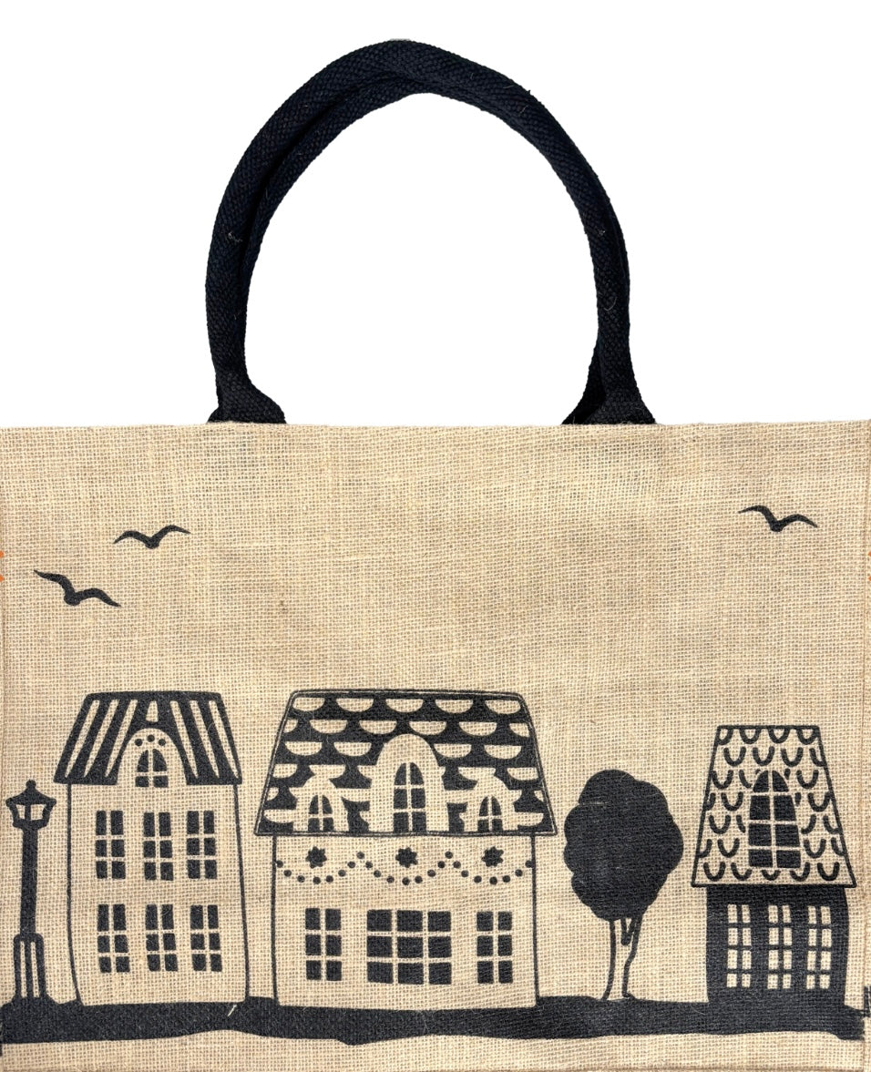 Jute shopper “huisjes”  1 stuk