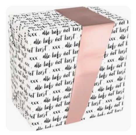 Geschenkpapier op rol 50 cm x 100 meter , Alle liefs voor kerst. Wit/zwart