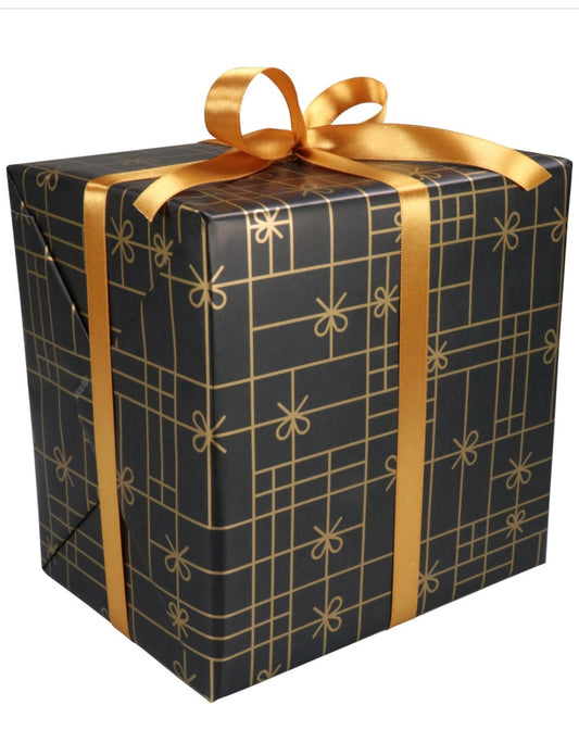 Geschenkpapier op rol 50 cm x 200m 80gr/m zwart/goud Strikken