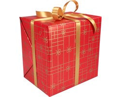 Geschenkpapier op rol 50 cm x 200m, 80gr/m rood en goudkleur Strikken